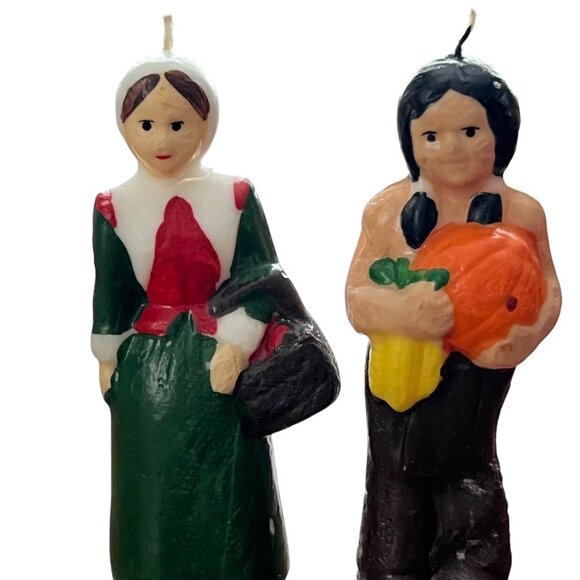 Vintage Hand-Painted Pilgrim & Native American Candles 5" Thanksgiving Decor Set - Picture 4 of 6
